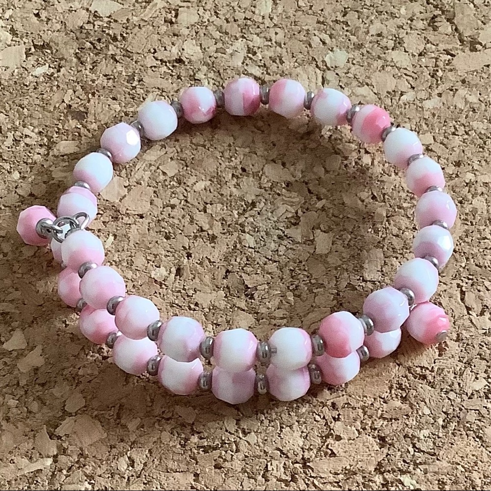 Pink 1930’s Depression Glass bracelet memory wire